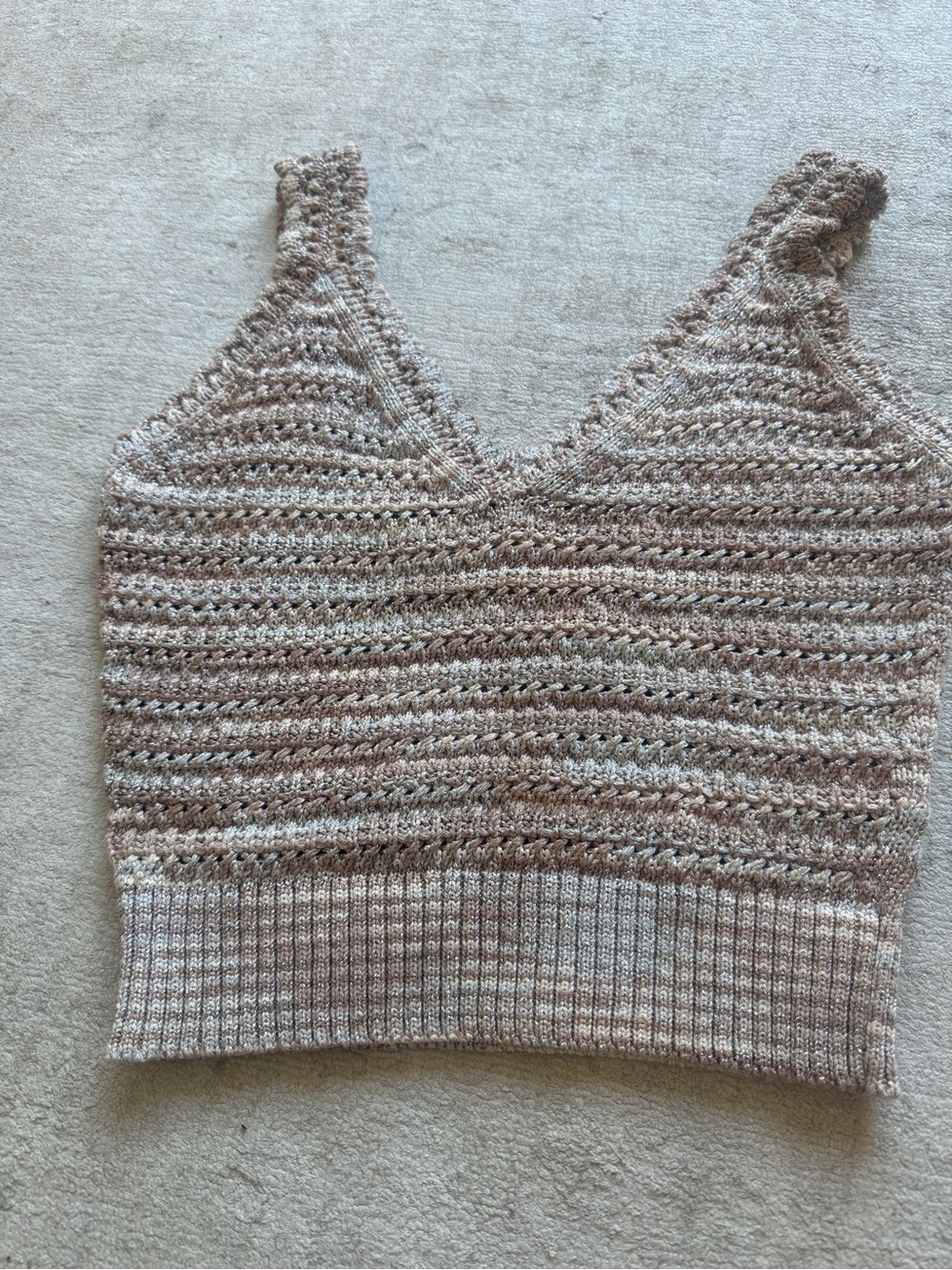 Neutral Crochet V-Neck Tank Top